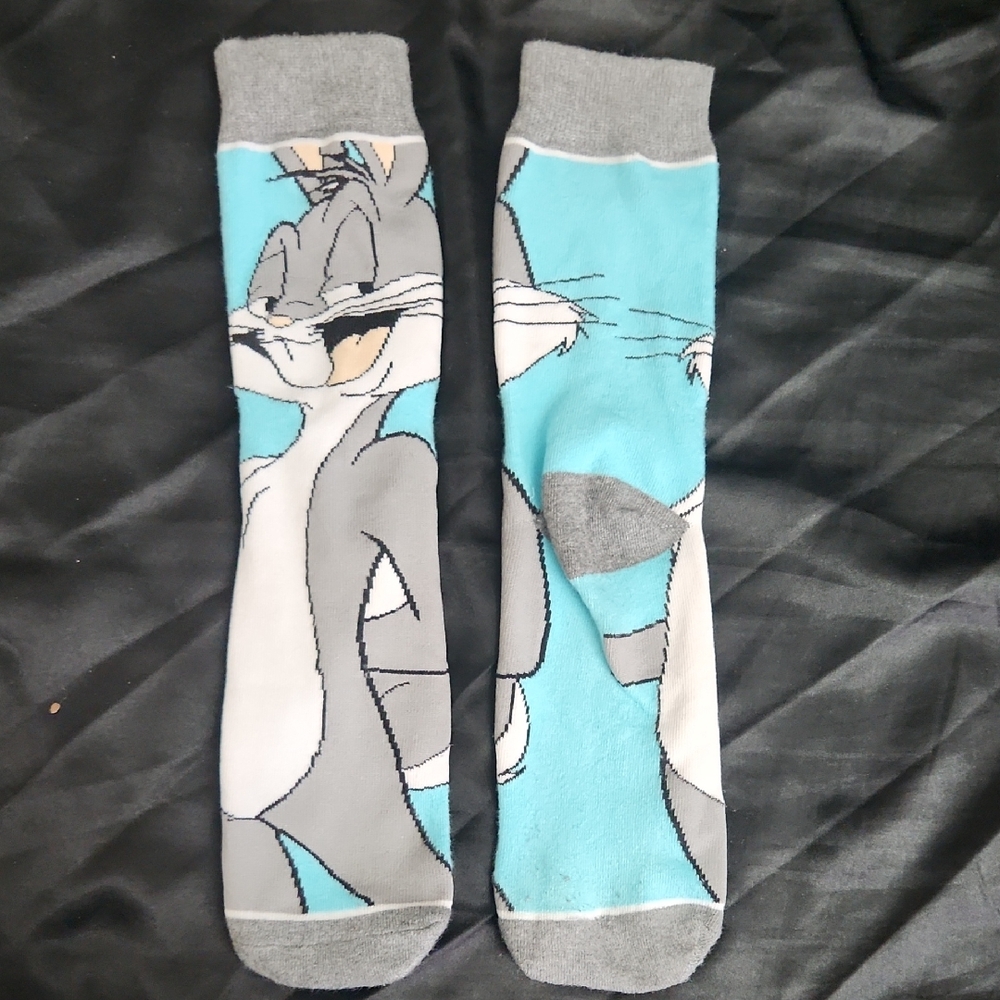 Gray and Blue Cartoon Character Socks
